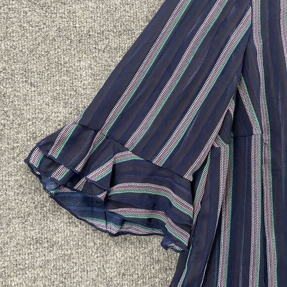 Modcloth Blouse Top Womens 1X Blue Striped Sheer Tunic Popover Beachy Casual - Picture 3 of 10